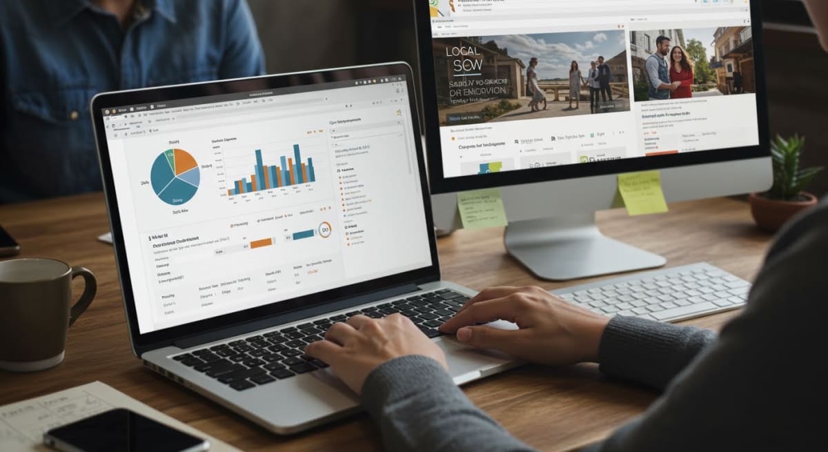WordPress management and local SEO integration diagram showing how site performance, security, and optimization support search visibility and digital growth