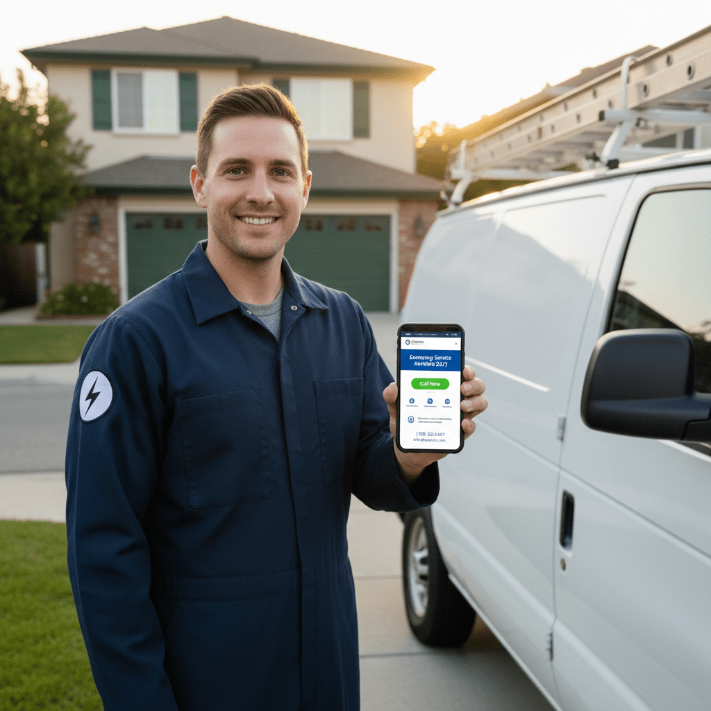electrician website design - mobile phone showing click-to-call button and contact form