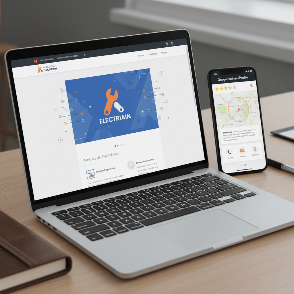 electrician website design - Google Business Profile connected to website with reviews and service areas