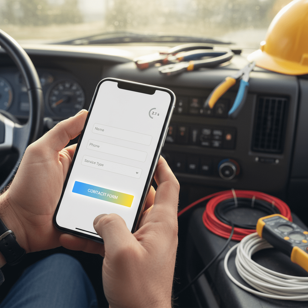 electrician website design - mobile contact form with three fields showing fast load time