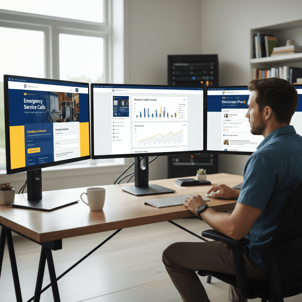 electrician website design - Bochi Web team managing WordPress websites through custom command center