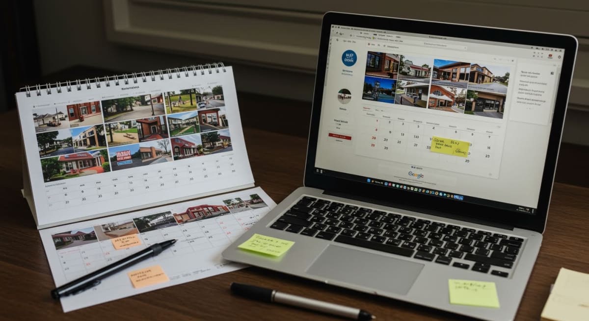 google business profile optimization - monthly management calendar showing posting schedule, review monitoring, and optimization tasks