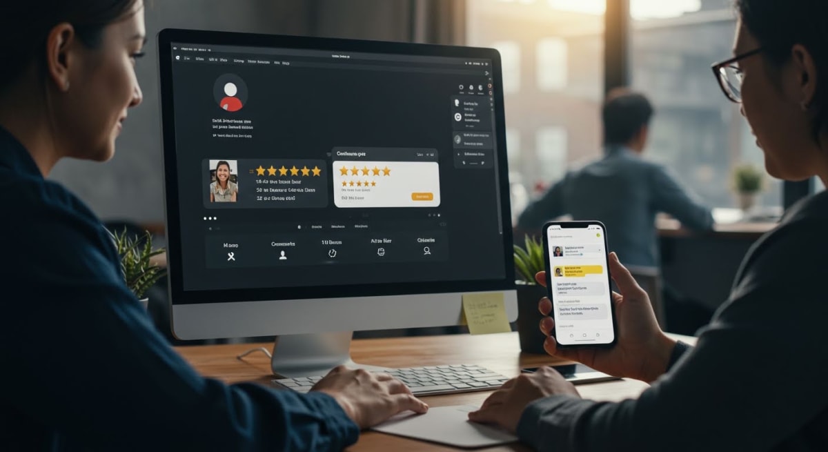 google business profile optimization - review generation workflow showing customer journey from service completion to Google review