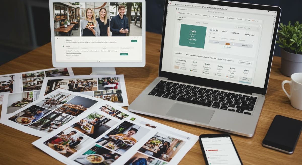 google business profile optimization - six essential photo categories displayed in grid showing proper visual content strategy