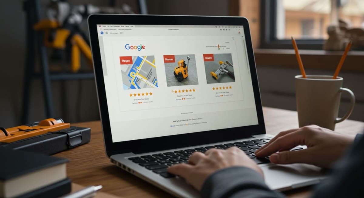 local seo services - Google search results showing map pack with three local businesses above organic listings