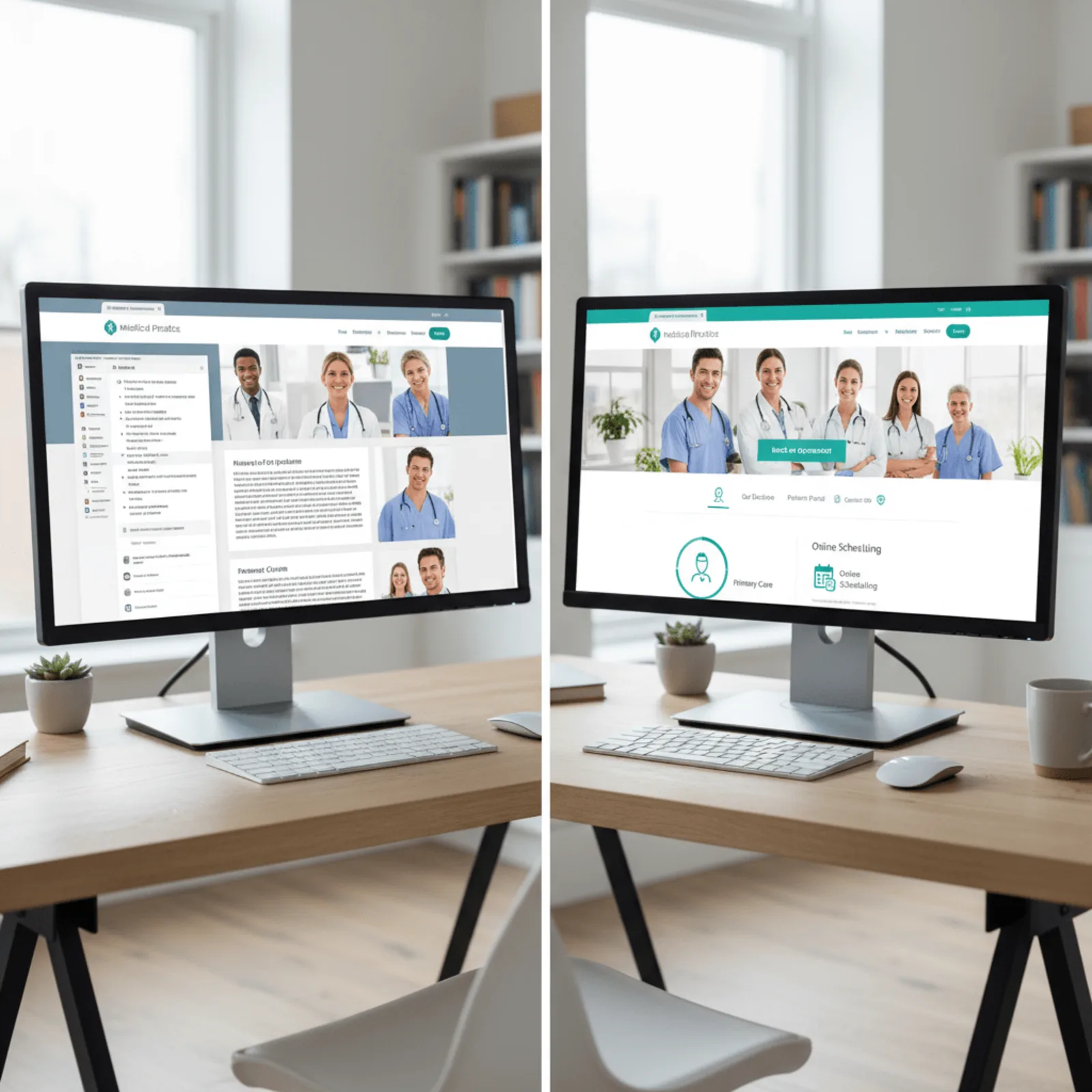 patient focused medical website design - comparison of cluttered medical website versus clean appointment-focused design