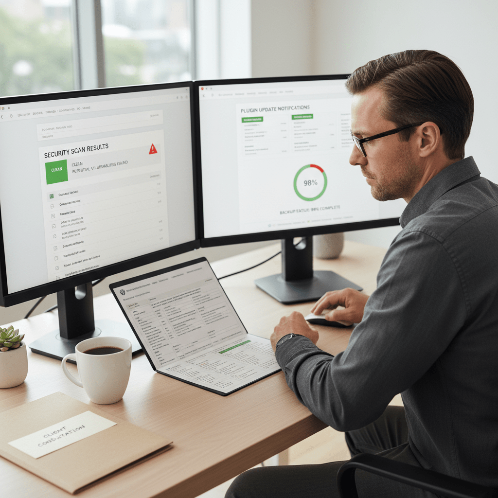 wordpress maintenance checklist - plugin updates and security monitoring dashboard