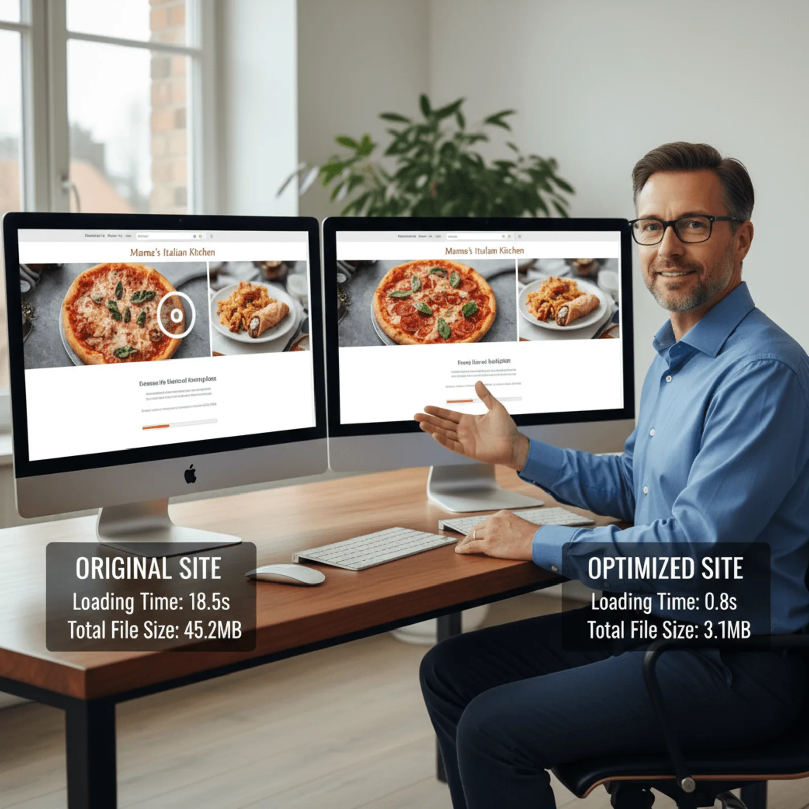 image optimization comparison showing file size reduction from JPEG to WebP format