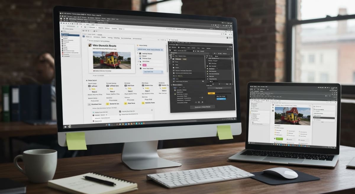wordpress website management - dashboard showing security updates, performance metrics, and backup status for small business website