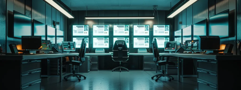 a sleek, modern server room with rows of blinking lights and monitors displaying website uptime statistics, emphasizing the importance of reliability for seo success.