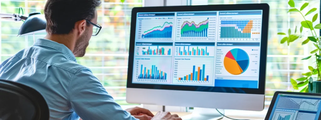 a web developer analyzing a computer screen displaying various technical website audit data points.