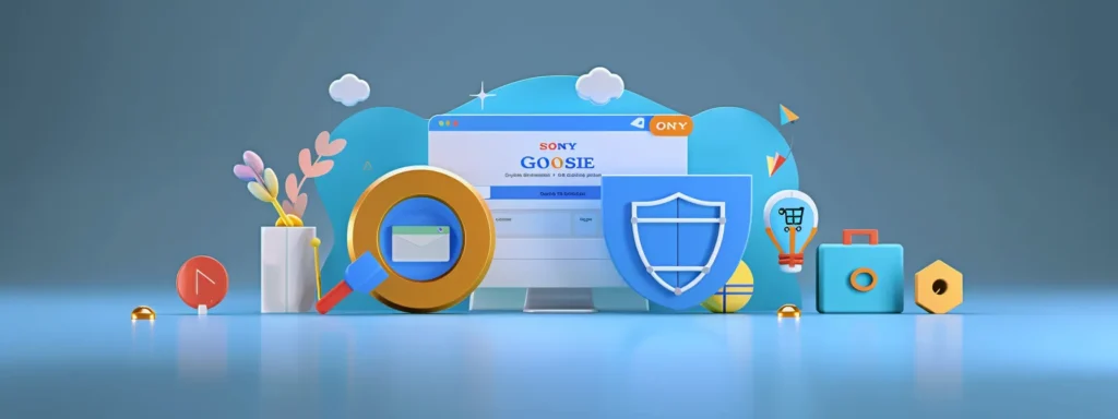 a website with a prominent ssl certificate badge displayed, surrounded by a shield symbolizing protection, with a search engine logo in the background.