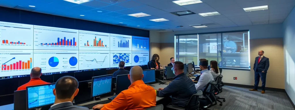 a sleek, modern office environment showcases a team of cybersecurity professionals intently analyzing a complex data security dashboard illuminated by vibrant graphs and alerts, emphasizing the critical importance of mitigating sensitive data exposure risks.