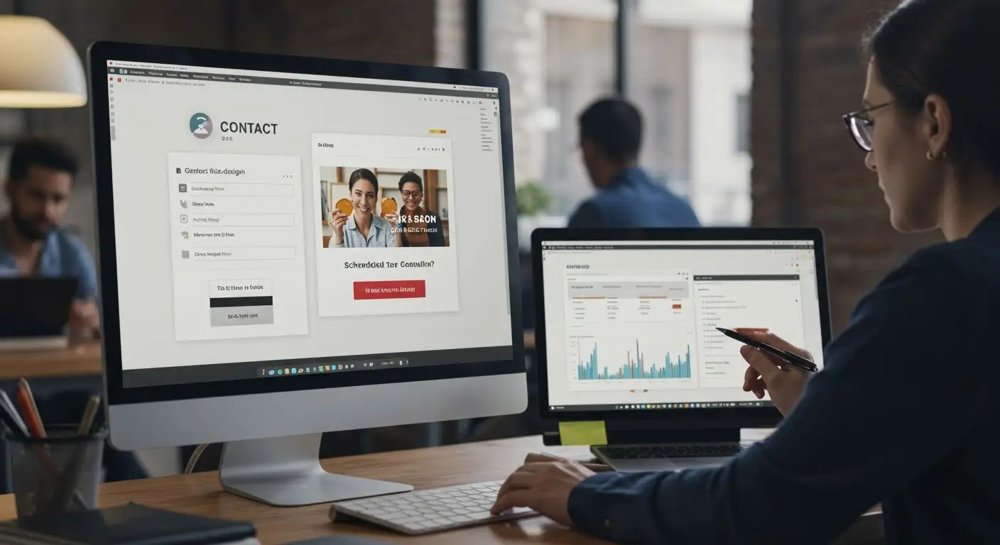 Website content updates showing optimized contact forms for tax season
